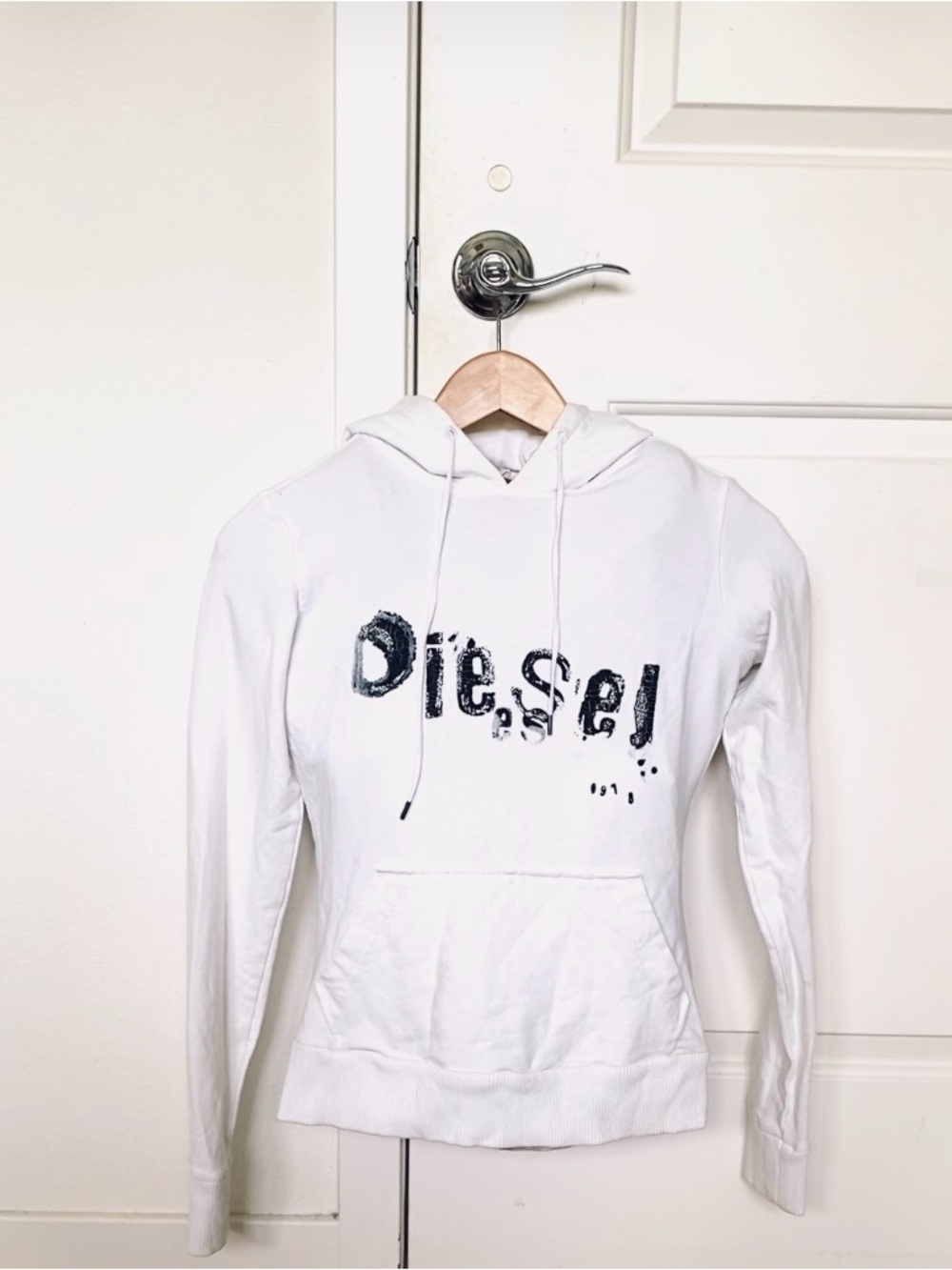 Diesel White Women's Logo Hoodie Sweatshirt Size Small